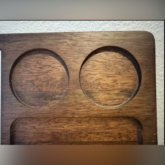 Vintage Georges Briard Walnut Cheese Tray MCM Blue Yellow Flowers - Picture 4 of 11